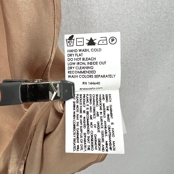 ENZA COSTA Bias Cami Tank Women Medium Khaki V-neck Adjustable Strappy Satin NEW - Picture 14 of 16